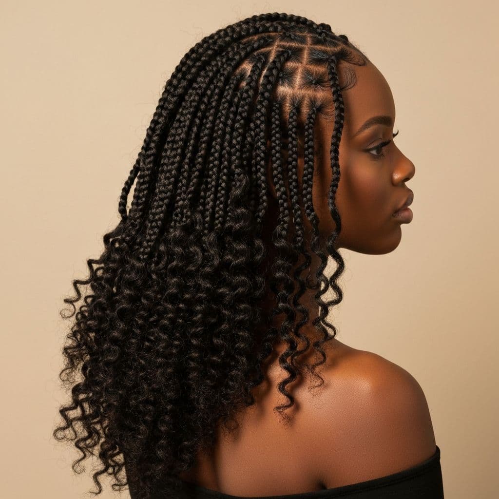 Boho braids e goddess braids com fios soltos feitas por Fernanda Talavera
