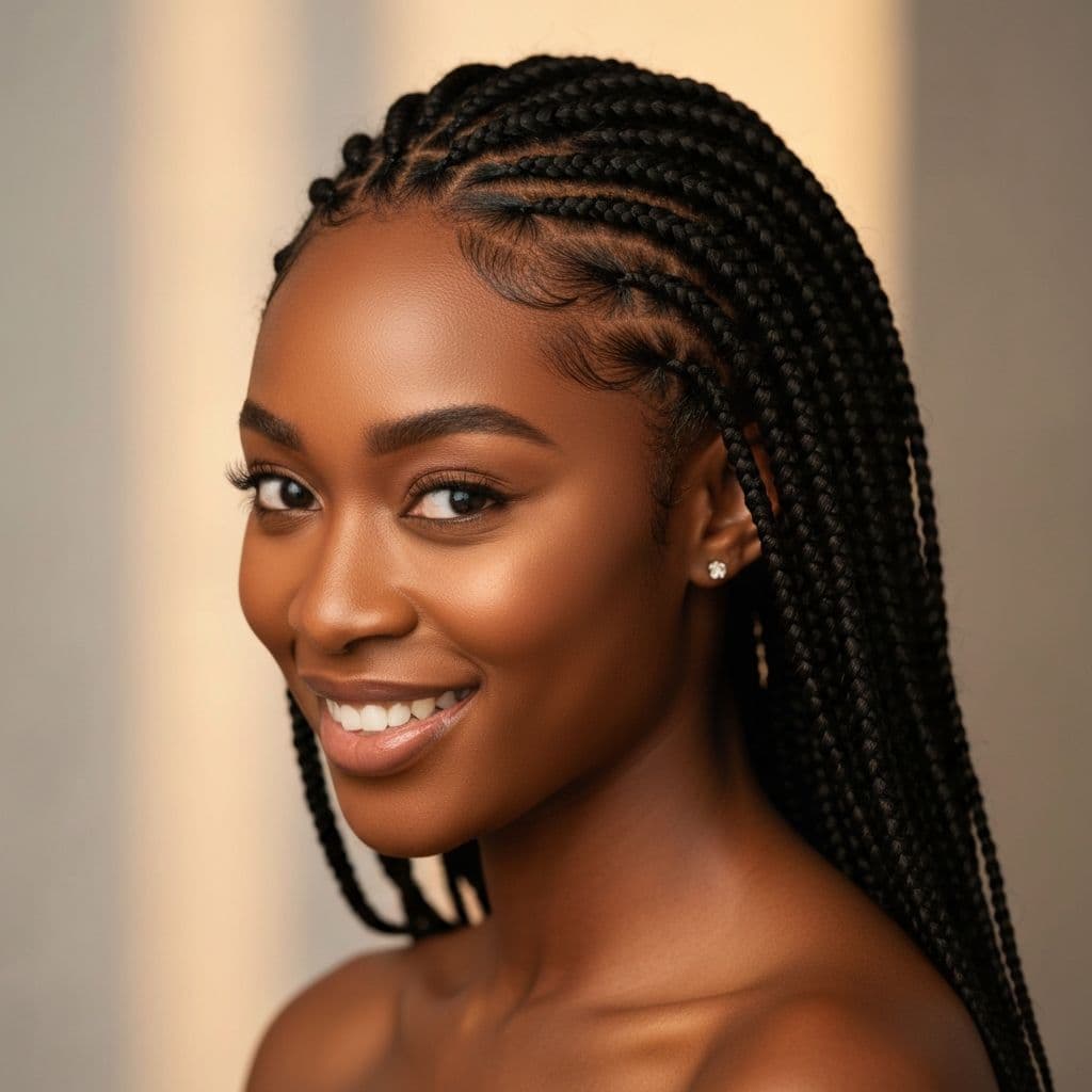 Knotless braids com acabamento natural feitas por Fernanda Talavera no Rio de Janeiro